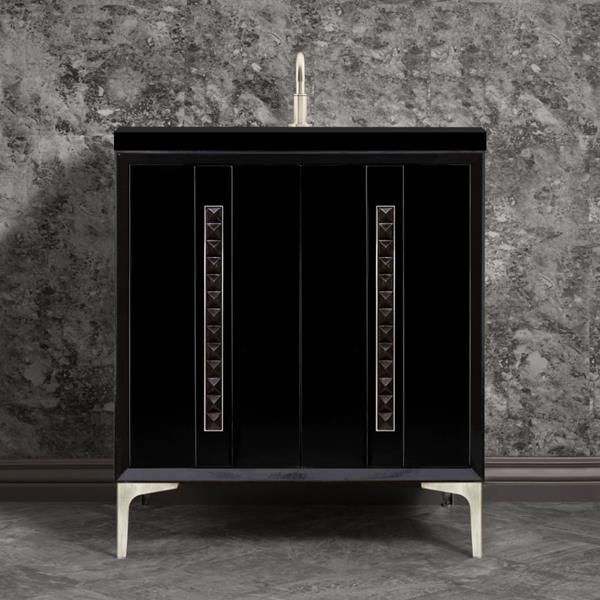 Linkasink - Tuxedo With 18 Inch Black Pyramid Artisan Glass Hardware 30 Inch Wide Black Vanity