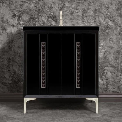 Linkasink - Tuxedo With 18 Inch Black Pyramid Artisan Glass Hardware 30 Inch Wide Black Vanity