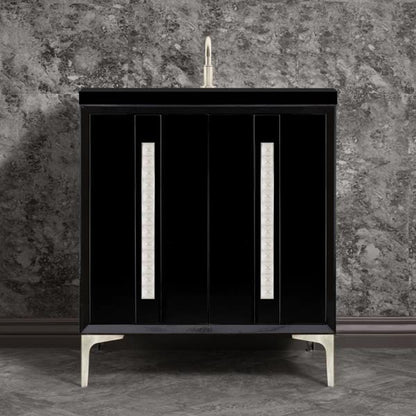 Linkasink - Tuxedo With 18 Inch Eglomise Pyramid Artisan Glass Hardware 30 Inch Wide Black Vanity