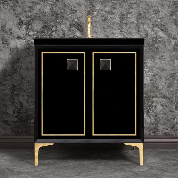 Linkasink - Linea With 3 Inch Black Prism Artisan Glass Hardware 30 Inch Wide Black Vanity