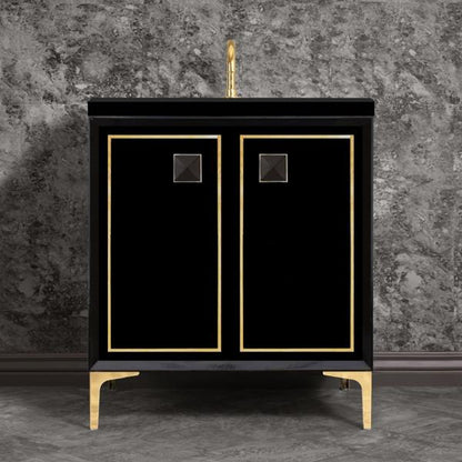 Linkasink - Linea With 3 Inch Black Prism Artisan Glass Hardware 30 Inch Wide Black Vanity