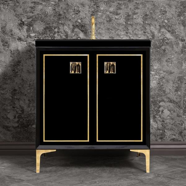 Linkasink - Linea With 3 Inch Black Tiger Prism Artisan Glass Hardware 30 Inch Wide Black Vanity