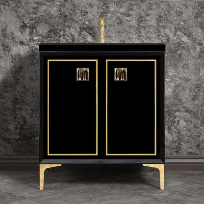 Linkasink - Linea With 3 Inch Black Tiger Prism Artisan Glass Hardware 30 Inch Wide Black Vanity
