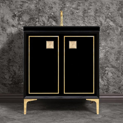 Linkasink - Linea With 3 Inch Eglomise Prism Artisan Glass Hardware 30 Inch Wide Black Vanity