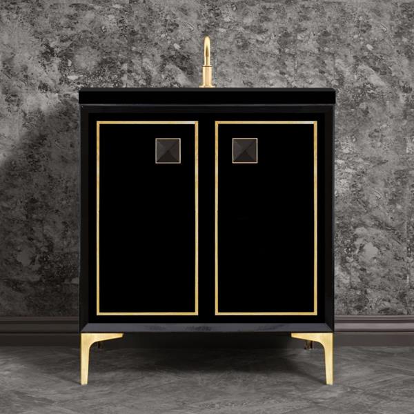 Linkasink - Linea With 3 Inch Black Prism Artisan Glass Hardware 30 Inch Wide Black Vanity