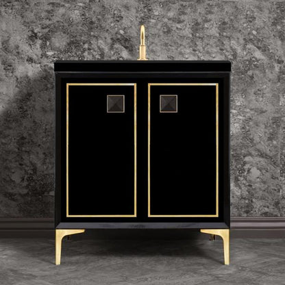 Linkasink - Linea With 3 Inch Black Prism Artisan Glass Hardware 30 Inch Wide Black Vanity