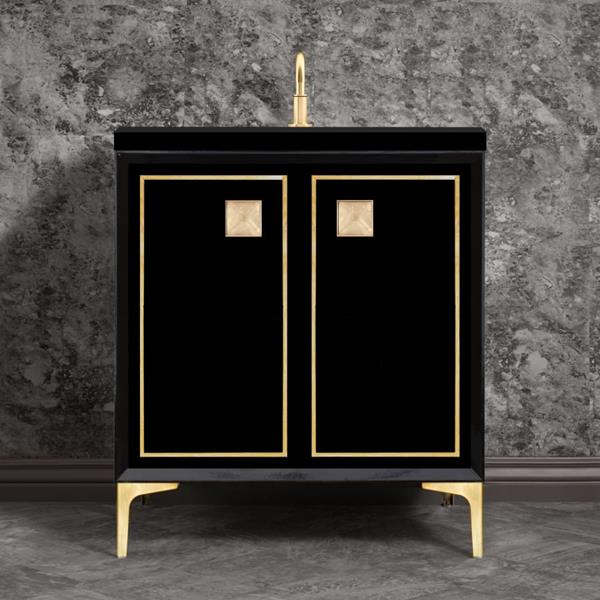 Linkasink - Linea With 3 Inch Eglomise Prism Artisan Glass Hardware 30 Inch Wide Black Vanity