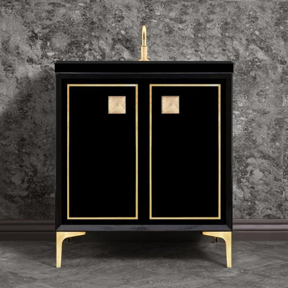 Linkasink - Linea With 3 Inch Eglomise Prism Artisan Glass Hardware 30 Inch Wide Black Vanity
