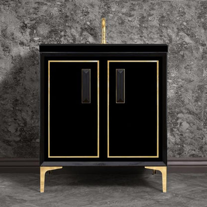 Linkasink - Linea With 8 Inch Black Prism Artisan Glass Hardware 30 Inch Wide Black Vanity