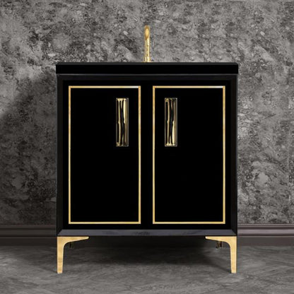 Linkasink - Linea With 8 Inch Black Tiger Prism Artisan Glass Hardware 30 Inch Wide Black Vanity