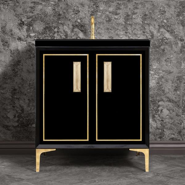Linkasink - Linea With 8 Inch Eglomise Prism Artisan Glass Hardware 30 Inch Wide Black Vanity