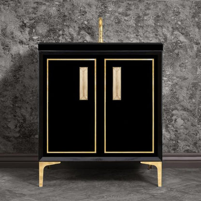 Linkasink - Linea With 8 Inch Eglomise Prism Artisan Glass Hardware 30 Inch Wide Black Vanity