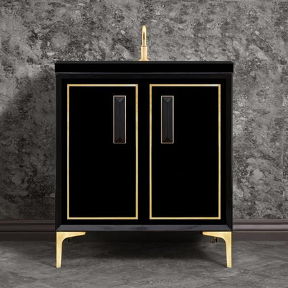 Linkasink - Linea With 8 Inch Black Prism Artisan Glass Hardware 30 Inch Wide Black Vanity