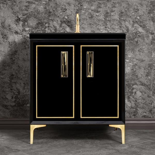 Linkasink - Linea With 8 Inch Black Tiger Prism Artisan Glass Hardware 30 Inch Wide Black Vanity