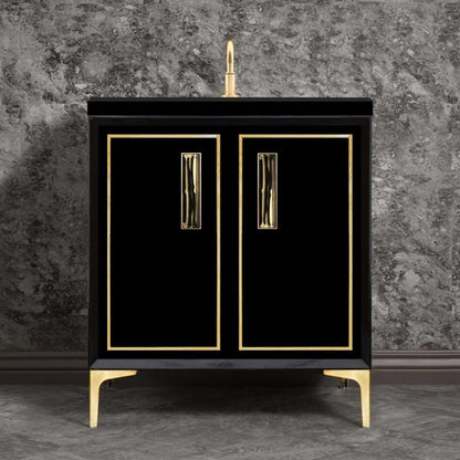 Linkasink - Linea With 8 Inch Black Tiger Prism Artisan Glass Hardware 30 Inch Wide Black Vanity