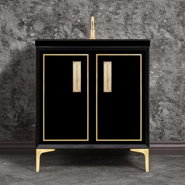 Linkasink - Linea With 8 Inch Eglomise Prism Artisan Glass Hardware 30 Inch Wide Black Vanity