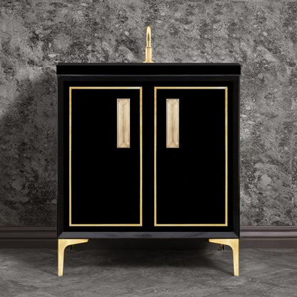 Linkasink - Linea With 8 Inch Eglomise Prism Artisan Glass Hardware 30 Inch Wide Black Vanity