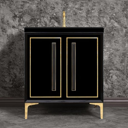 Linkasink - Linea With 18 Inch Black Prism Artisan Glass Hardware 30 Inch Wide Black Vanity