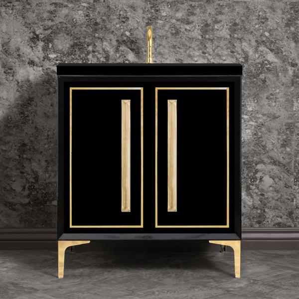 Linkasink - Linea With 18 Inch Eglomise Prism Artisan Glass Hardware 30 Inch Wide Black Vanity