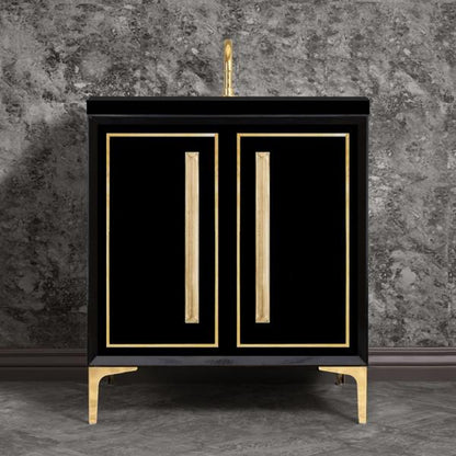 Linkasink - Linea With 18 Inch Eglomise Prism Artisan Glass Hardware 30 Inch Wide Black Vanity