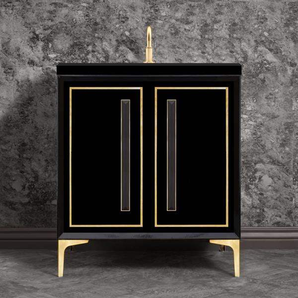 Linkasink - Linea With 18 Inch Black Prism Artisan Glass Hardware 30 Inch Wide Black Vanity