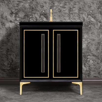 Linkasink - Linea With 18 Inch Black Prism Artisan Glass Hardware 30 Inch Wide Black Vanity