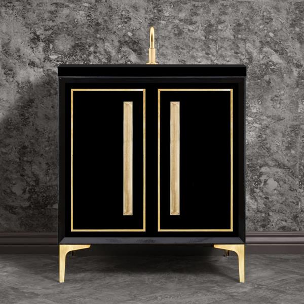 Linkasink - Linea With 18 Inch Eglomise Prism Artisan Glass Hardware 30 Inch Wide Black Vanity
