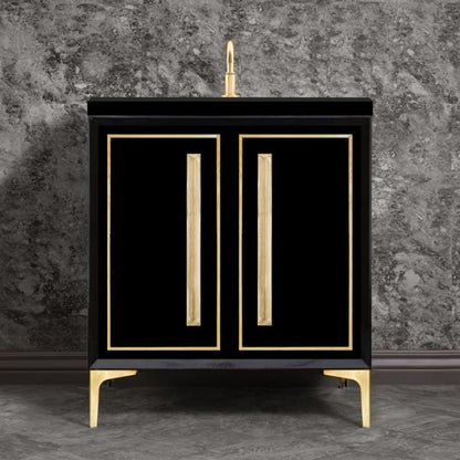 Linkasink - Linea With 18 Inch Eglomise Prism Artisan Glass Hardware 30 Inch Wide Black Vanity