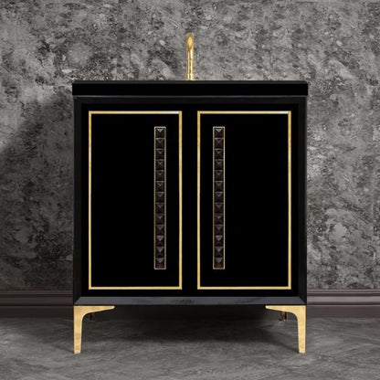 Linkasink - Linea With 18 Inch Black Pyramid Artisan Glass Hardware 30 Inch Wide Black Vanity