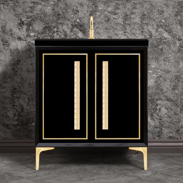 Linkasink - Linea With 18 Inch Eglomise Pyramid Artisan Glass Hardware 30 Inch Wide Black Vanity