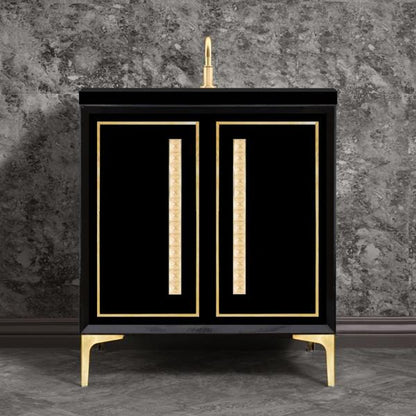 Linkasink - Linea With 18 Inch Eglomise Pyramid Artisan Glass Hardware 30 Inch Wide Black Vanity