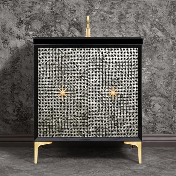 Linkasink - Mother Of Pearl With Star Hardware 30 Inch Wide Black Vanity