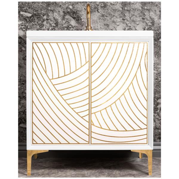 Linkasink - Lateen 30 Inch Wide White Vanity w/ Hand Applied Metal Leaf