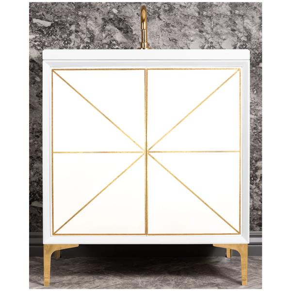 Linkasink - Divergence 30 Inch Wide White Vanity w/ Hand Applied Metal Leaf