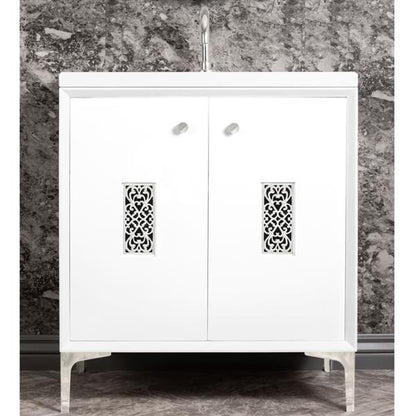 Linkasink - Frame With Filigree Grate 30 Inch Wide White Vanity