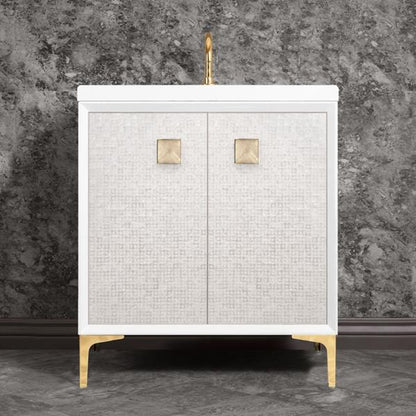 Linkasink - Mother Of Pearl With 3 Inch Eglomise Prism Artisan Glass Hardware 30 Inch Wide White Vanity