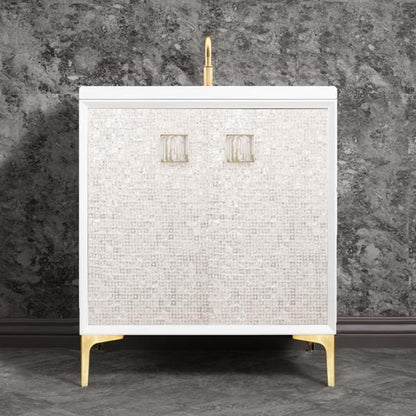 Linkasink - Mother Of Pearl With 3 Inch White Tiger Prism Artisan Glass Hardware 30 Inch Wide White Vanity