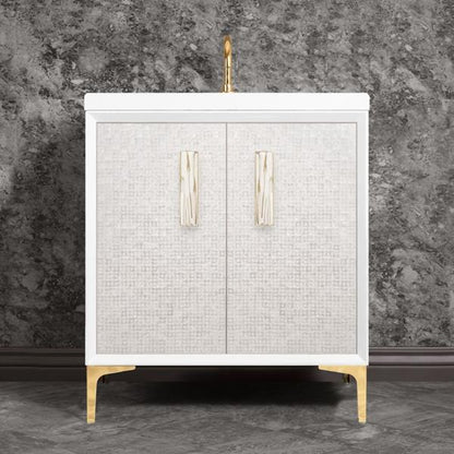 Linkasink - Mother Of Pearl With 8 Inch White Tiger Prism Artisan Glass Hardware 30 Inch Wide White Vanity