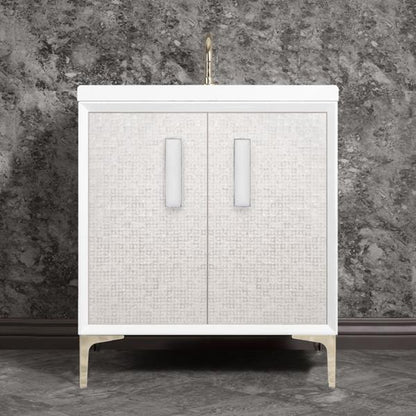 Linkasink - Mother Of Pearl With 8 Inch White Prism Artisan Glass Hardware 30 Inch Wide White Vanity