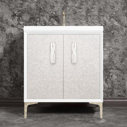 Linkasink - Mother Of Pearl With 8 Inch White Tiger Prism Artisan Glass Hardware 30 Inch Wide White Vanity
