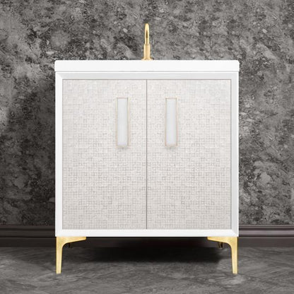 Linkasink - Mother Of Pearl With 8 Inch White Prism Artisan Glass Hardware 30 Inch Wide White Vanity