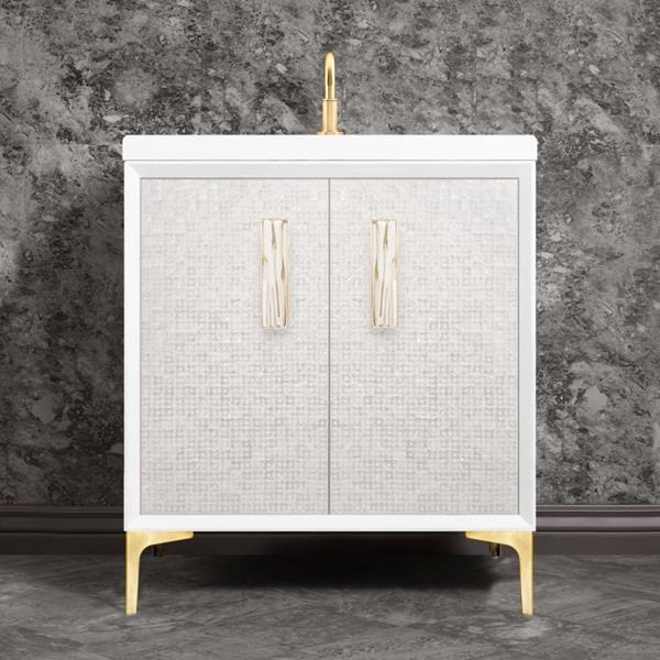 Linkasink - Mother Of Pearl With 8 Inch White Tiger Prism Artisan Glass Hardware 30 Inch Wide White Vanity