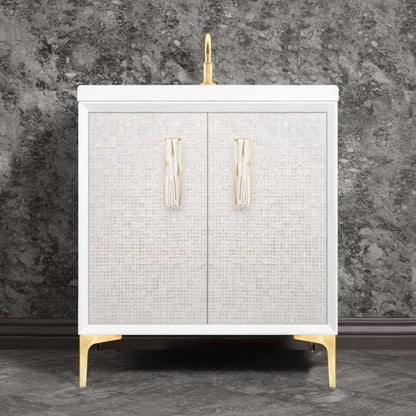 Linkasink - Mother Of Pearl With 8 Inch White Tiger Prism Artisan Glass Hardware 30 Inch Wide White Vanity