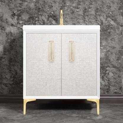 Linkasink - Mother Of Pearl With 8 Inch Eglomise Prism Artisan Glass Hardware 30 Inch Wide White Vanity