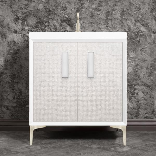 Linkasink - Mother Of Pearl With 8 Inch White Prism Artisan Glass Hardware 30 Inch Wide White Vanity