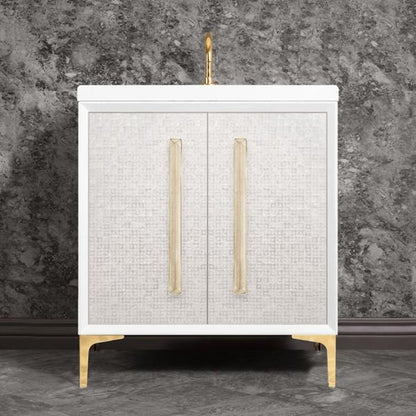 Linkasink - Mother Of Pearl With 18 Inch Eglomise Prism Artisan Glass Hardware 30 Inch Wide White Vanity