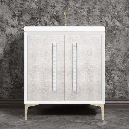 Linkasink - Mother Of Pearl With 18 Inch White Pyramid Artisan Glass Hardware 30 Inch Wide White Vanity