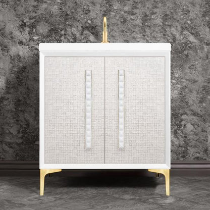 Linkasink - Mother Of Pearl With 18 Inch White Pyramid Artisan Glass Hardware 30 Inch Wide White Vanity