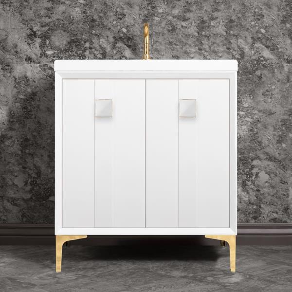 Linkasink - Tuxedo With 3 Inch White Prism Artisan Glass Hardware 30 Inch Wide White Vanity