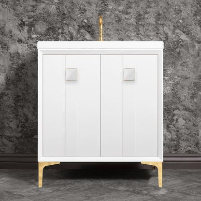 Linkasink - Tuxedo With 3 Inch White Prism Artisan Glass Hardware 30 Inch Wide White Vanity